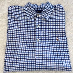 Blue Check Button Down Polo